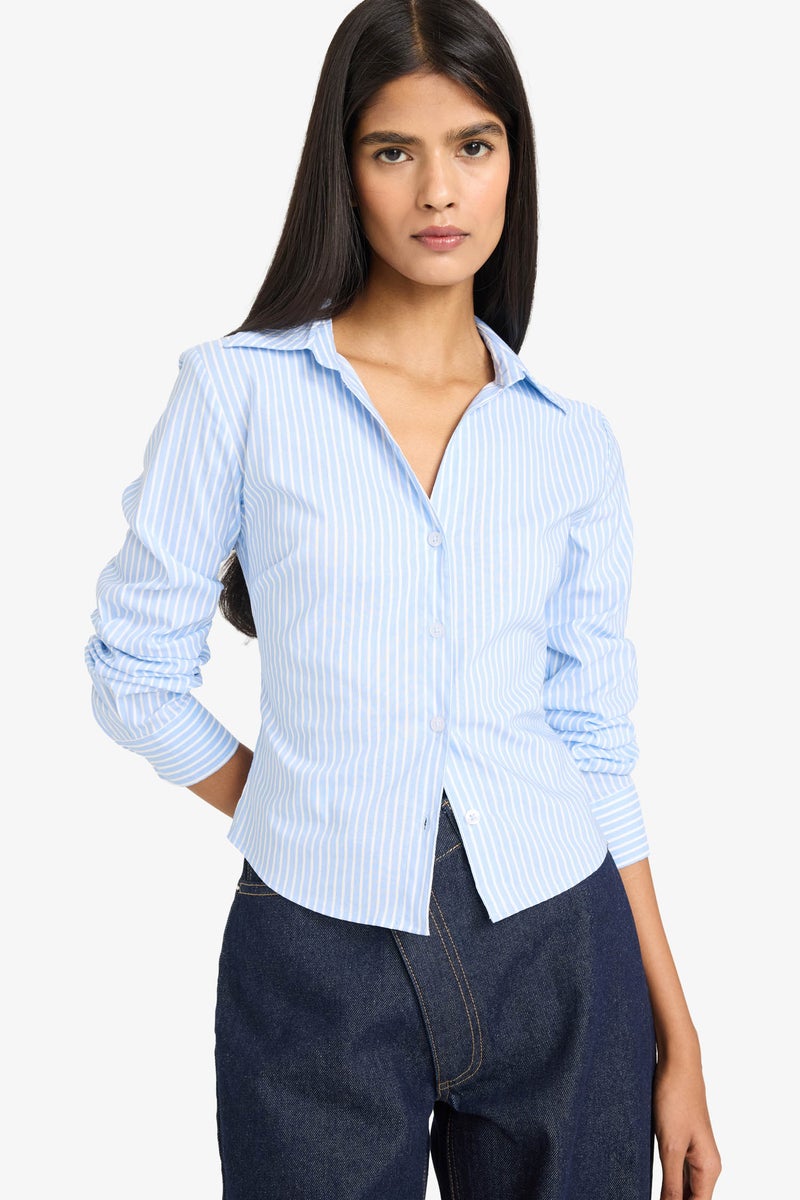 DeFacto Blue Woman Fitted Bengalin Striped Shirt Casual - Image 1